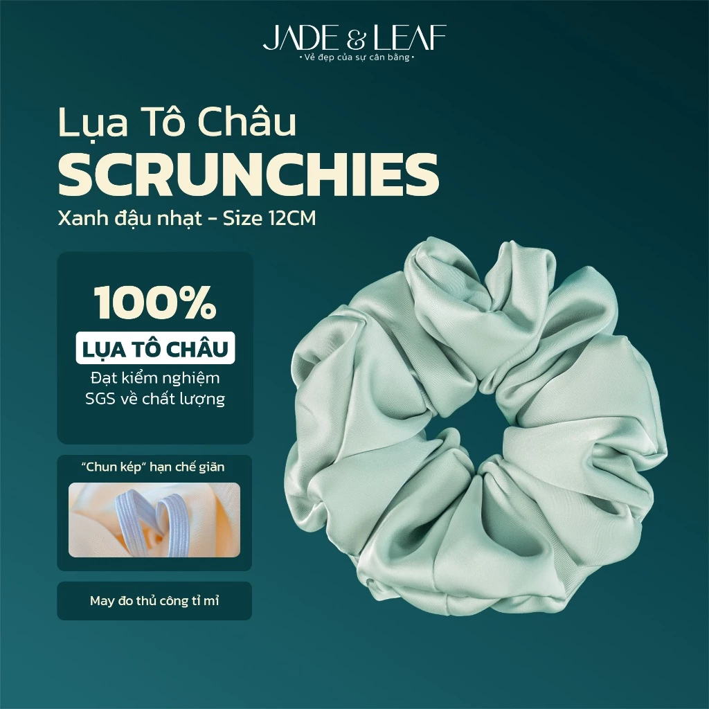 Scrunchies Buộc Tóc Nữ Lụa Thật To Phồng Jade&Leaf Chun Buộc Tóc Dự Tiệc Phụ Kiện Nữ Thanh Lịch
