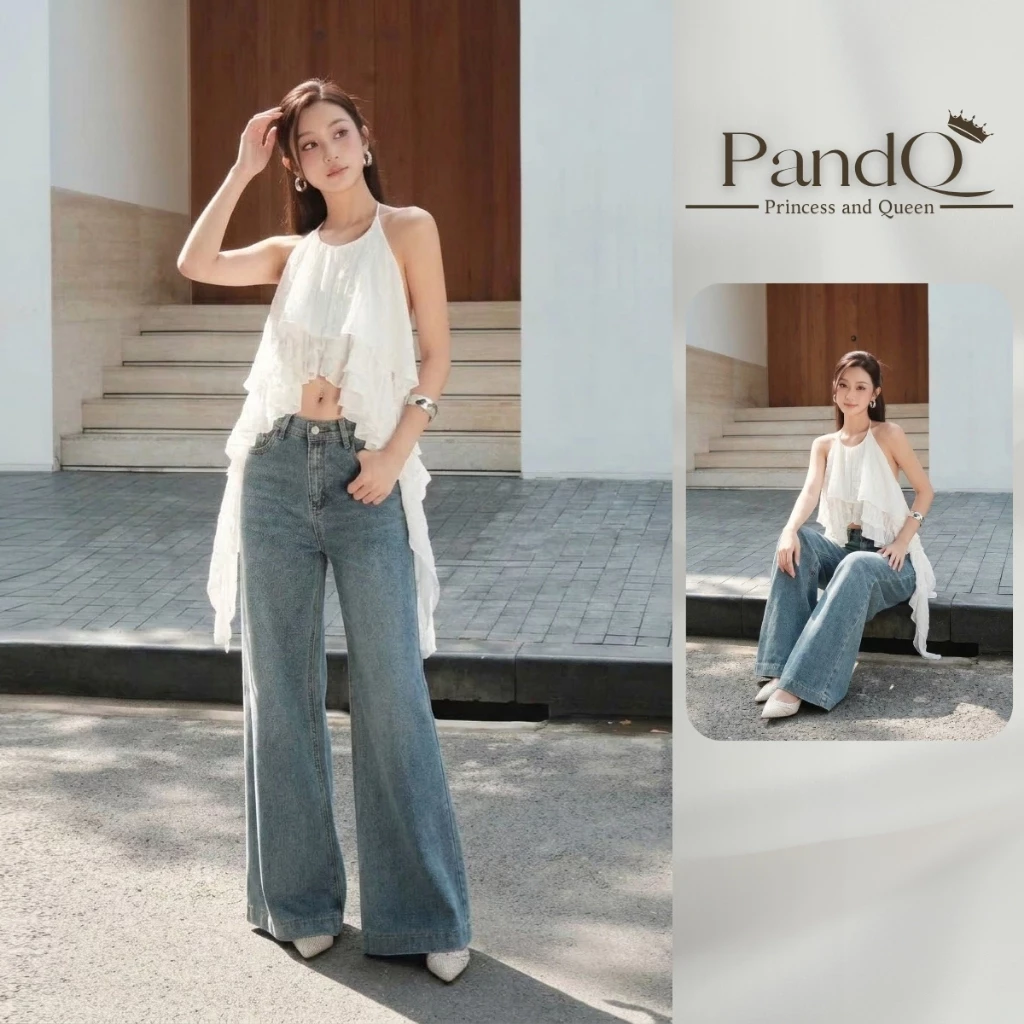 Áo yếm nữ PandQ vạt bất đối xứng đuôi tôm phong cách tiểu thư Ulzzang sang chảnh | ao0017