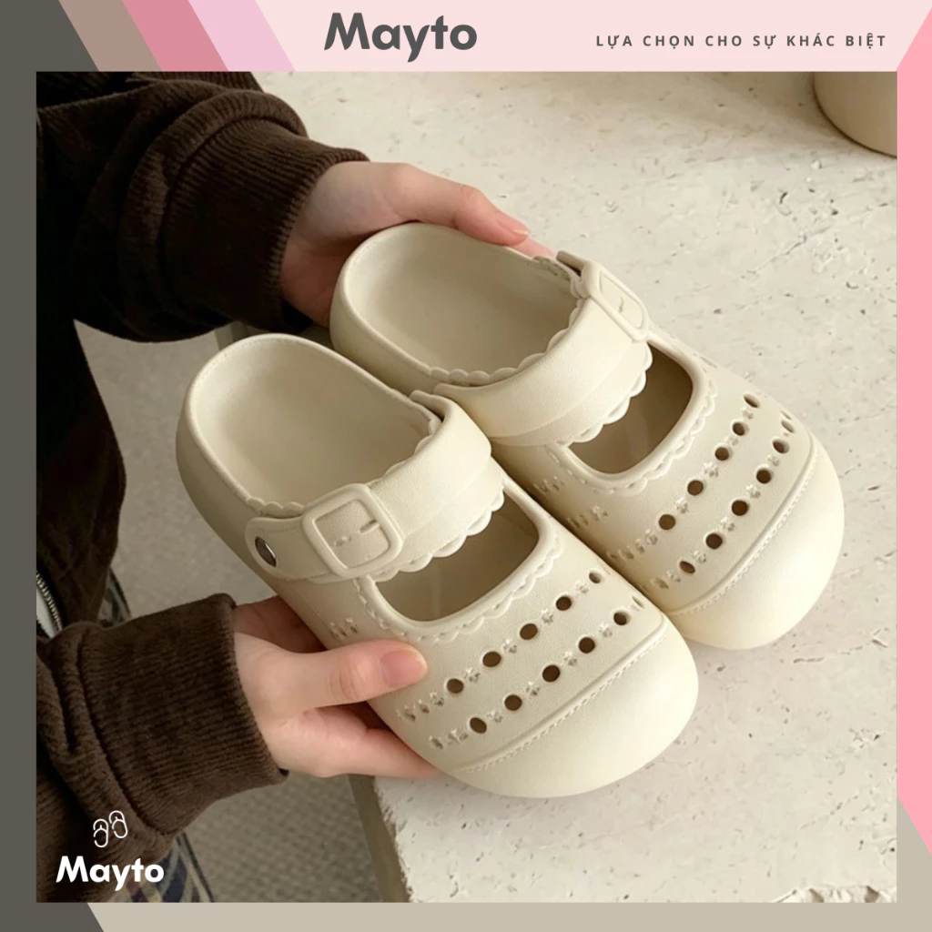 Dép nữ, dép sục Mayto đế cao 3cm Vintage họa tiết bông hoa trơn dễ thương có quai hậu CS-300
