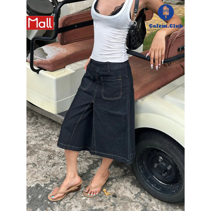 Calem.Club - Váy quần jean ống rộng MIDI SKORT chất jean dày dặn, 2 túi trước, form cạp trễ cá tính