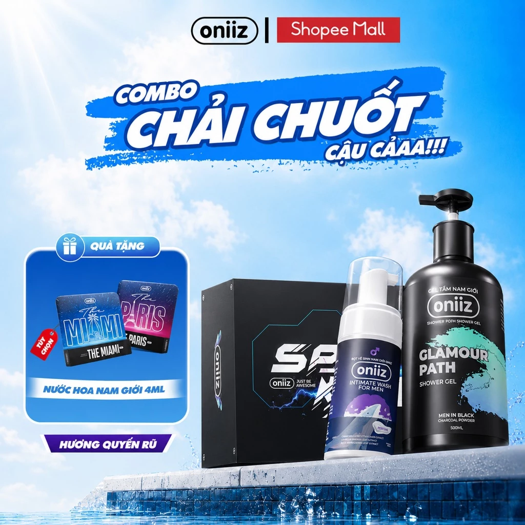 Combo Chải Chuốt Oniiz - Hương Quyến Rũ | Sữa tắm Men in Black 500ml, Bọt vệ sinh Perfume 100ml và Nước hoa dùng thử 4ml