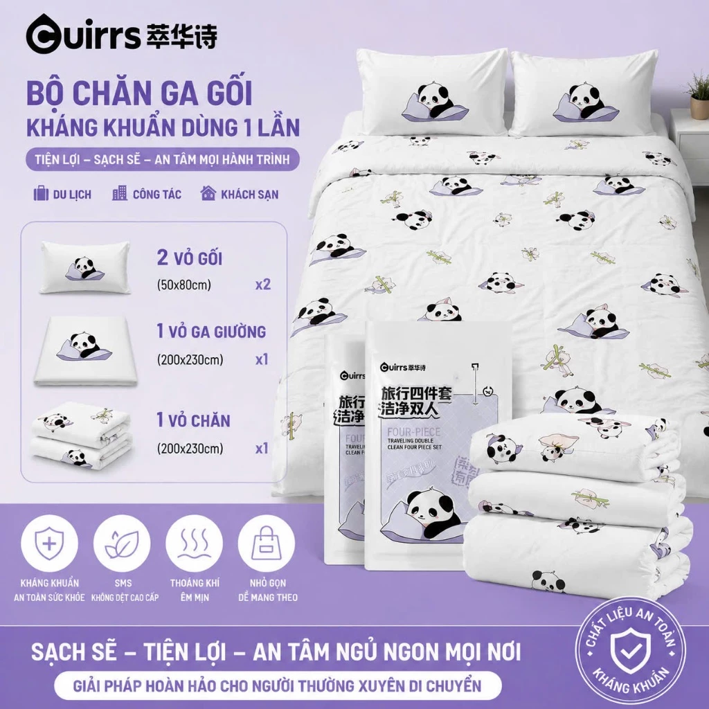 Bộ Chăn Ga Gối Kháng Khuẩn Dùng 1 Lần 4 Món Du Lịch Công Tác Cắm Trại Vệ Sinh An Toàn Tiện Lợi