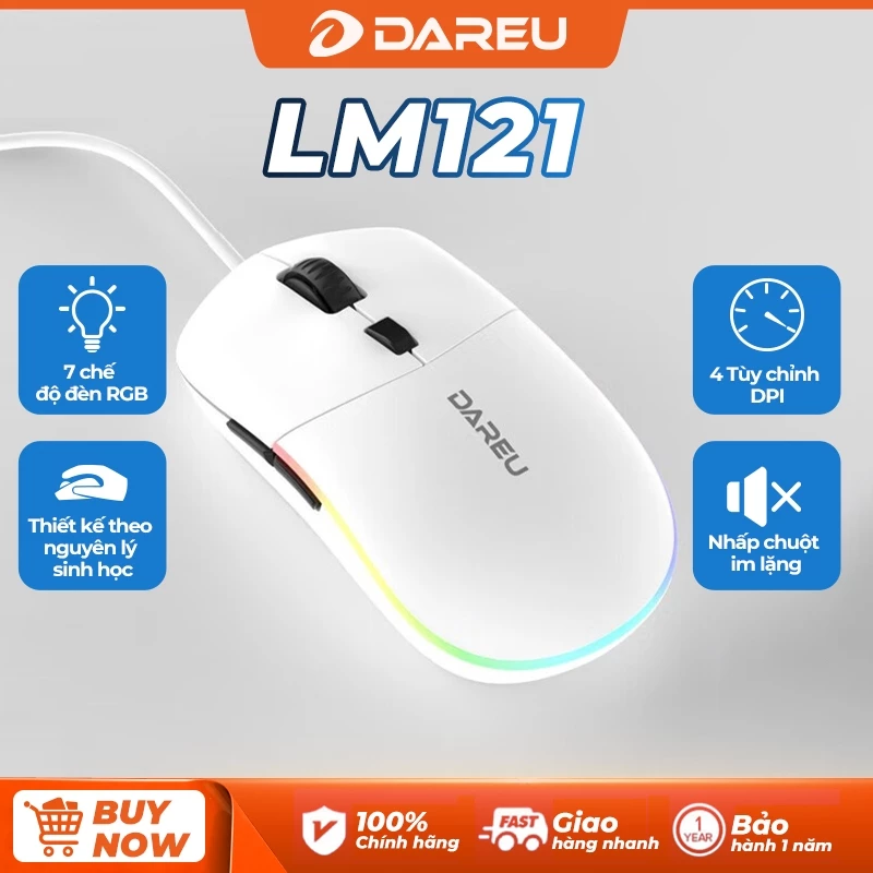 Chuột DAREU  Có Dây LM121 - DPI 6400 không tiếng ồn Silent Click Đèn Led 7