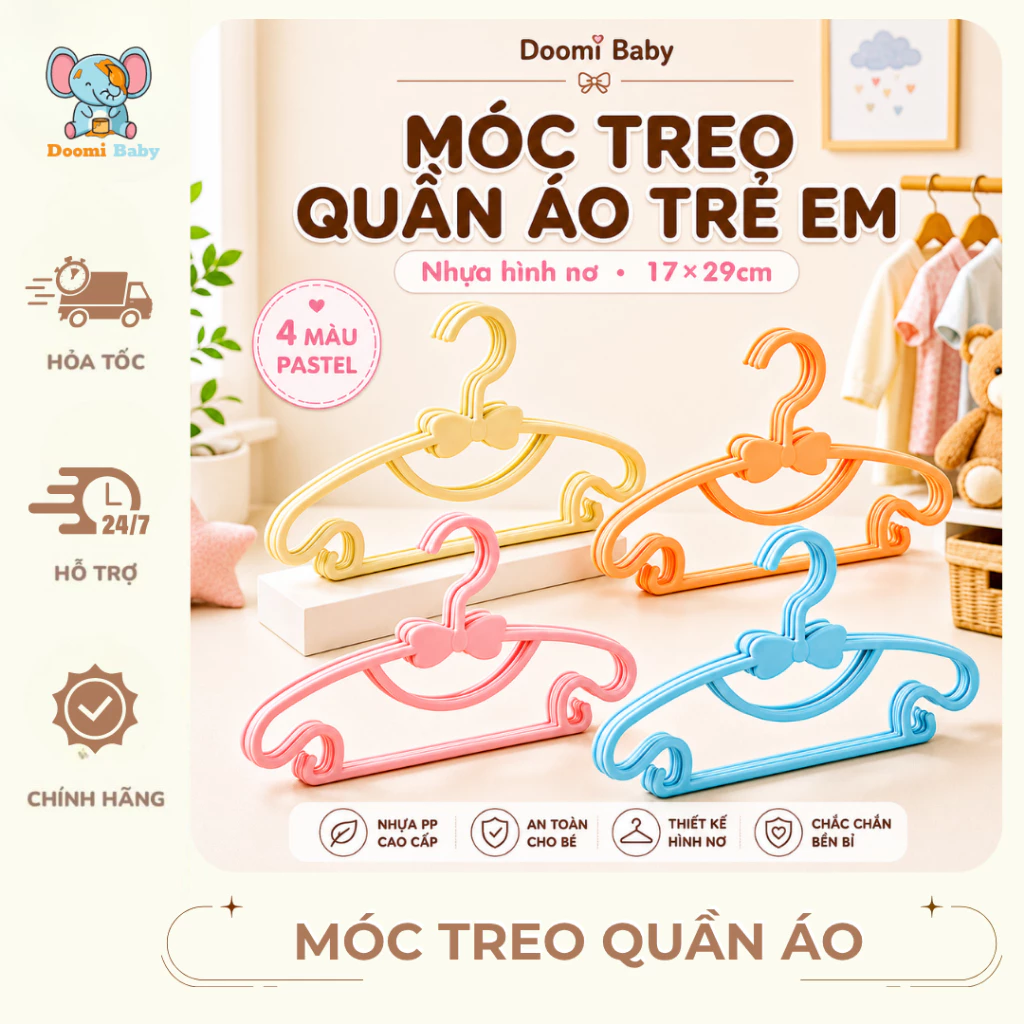 Móc treo quần áo trẻ em bằng nhựa hình nơ 17*29cm - HT872  - Doomi Baby