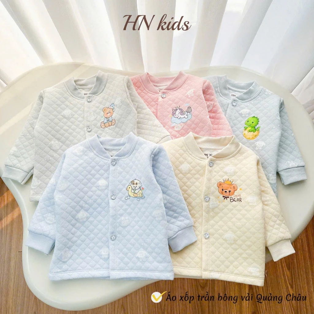 Áo Khoác Trần Bông HNKids Cho Bé Sơ Sinh 3-10kg, Chất Liệu Cotton Trần Bông Mềm Giữ Nhiệt Cho Bé
