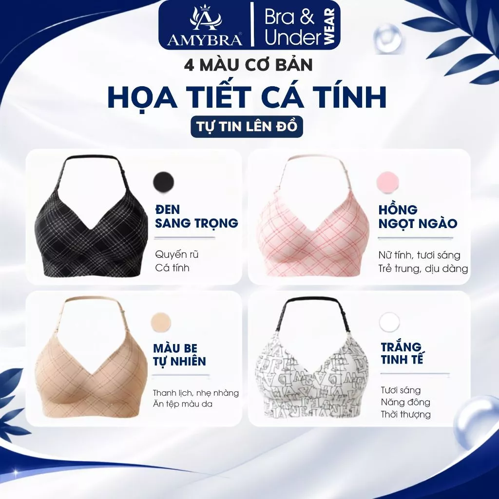 Áo Lót Nữ Cao Cấp Nhiều Kiểu Mặc AMYBRA A984 Áo Bra Su Đúc Không Gọng Họa Tiết Cá Tính Thời Trang