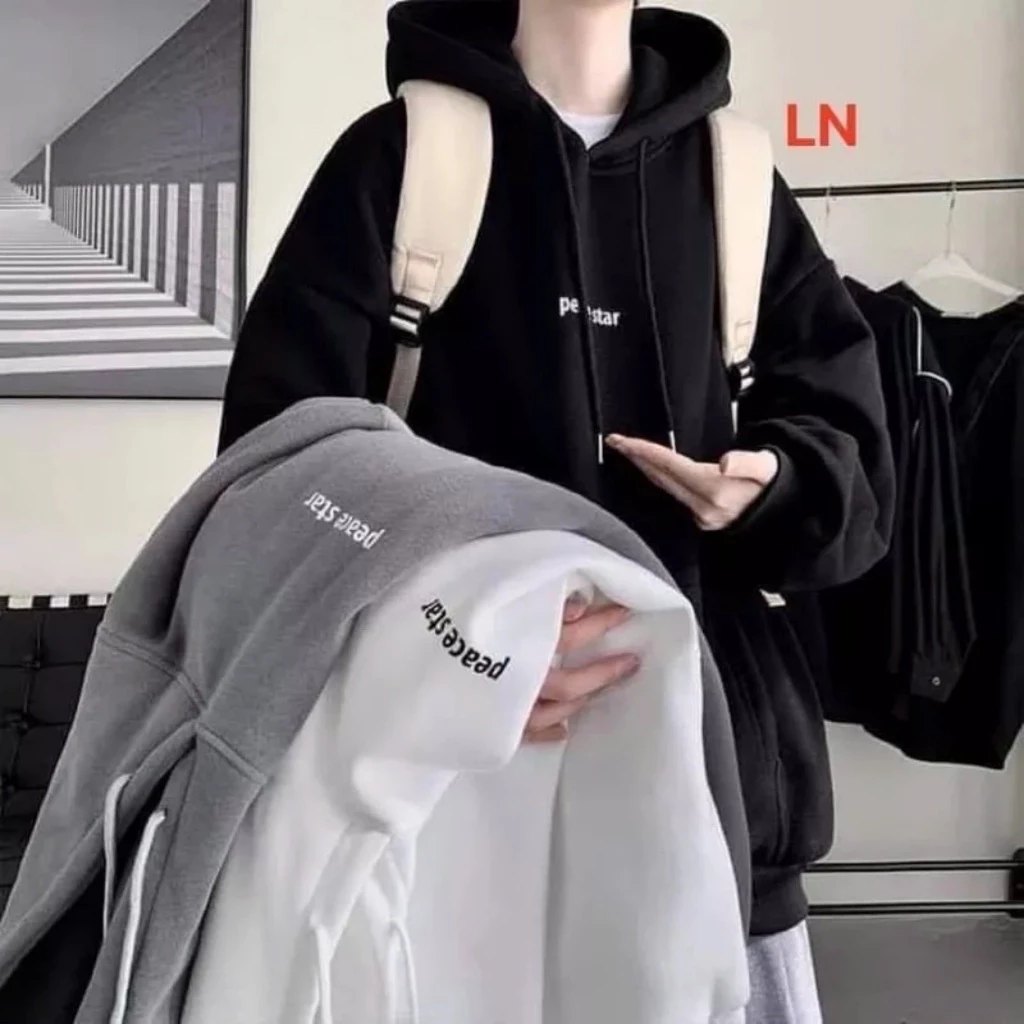 Áo Hoodie nỉ in chữ Unisex Form Rộng Mũ Trùm đầu 2 lớp phong cách 3 màu size 35-80kg C1