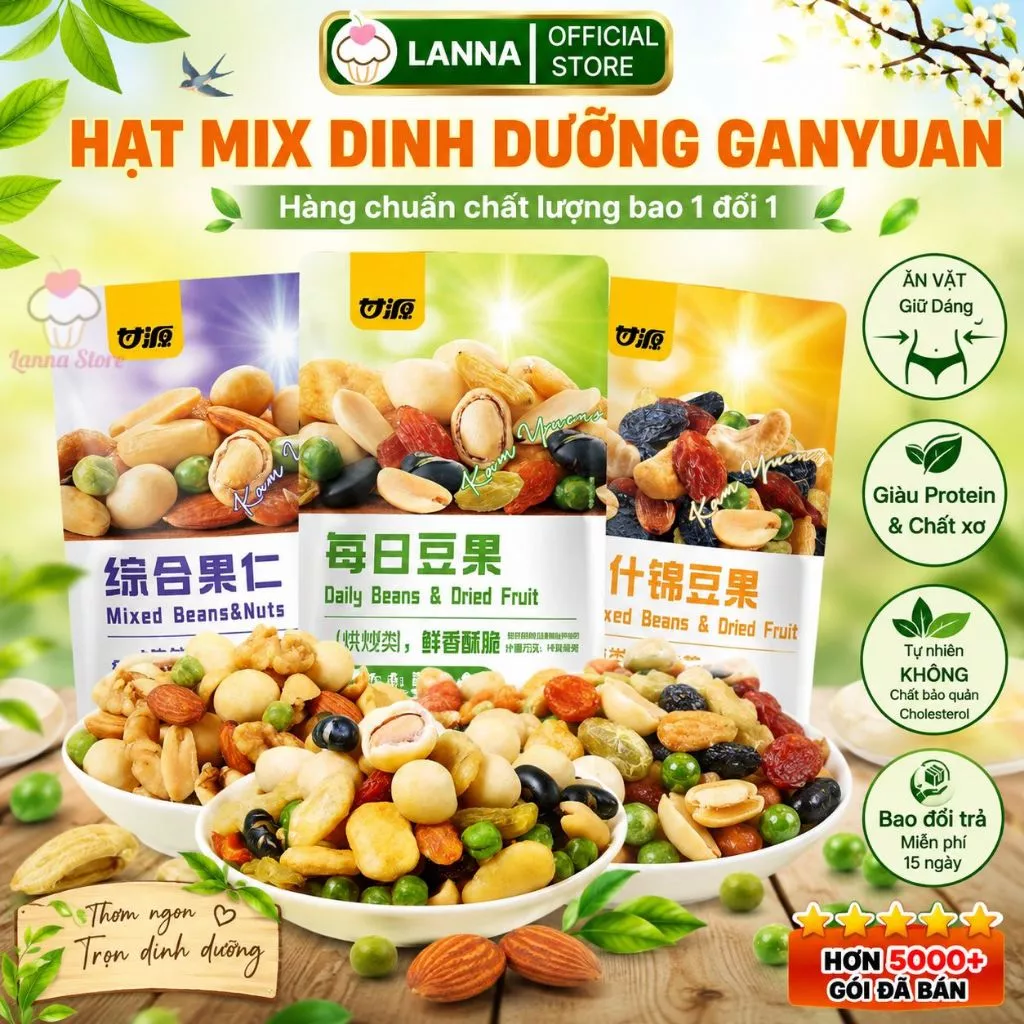 【Combo 5 Gói】Hạt mix dinh dưỡng tẩm vị Gan Yuan, đậu mix hạt & trái cây sấy khô Kam Yuens (gói ~30g)