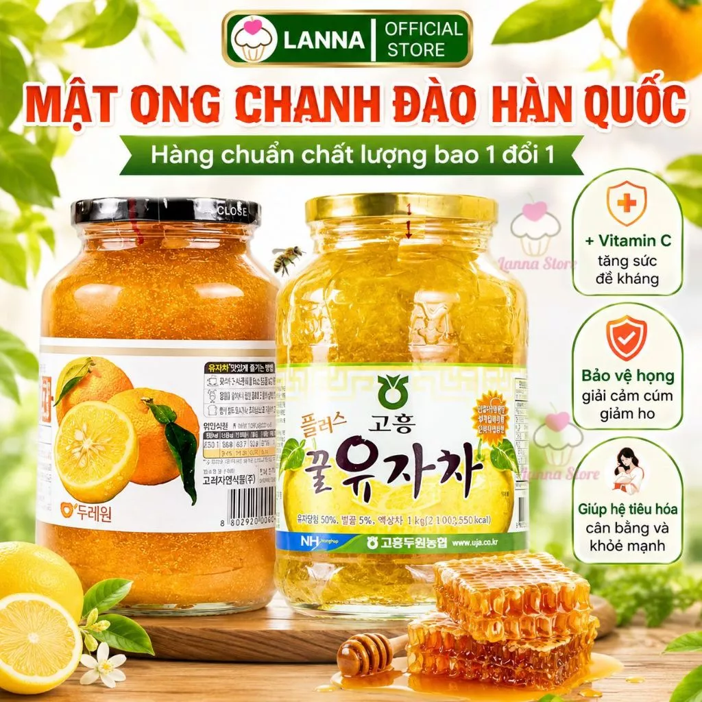 【CHÍNH HÃNG+ ĐỦ LOẠI】Mật ong chanh đào mẫu mới hũ 1kg Hàn Quốc ngâm nguyên quả, tăng đề kháng