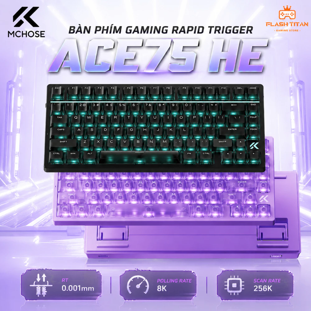 Bàn Phím Cơ Gaming Mchose ACE75 HE Có Rapid Trigger - 8k Polling Rate - RT 0.001mm Độ Trễ Thấp Phù Hợp Chơi Game FPS