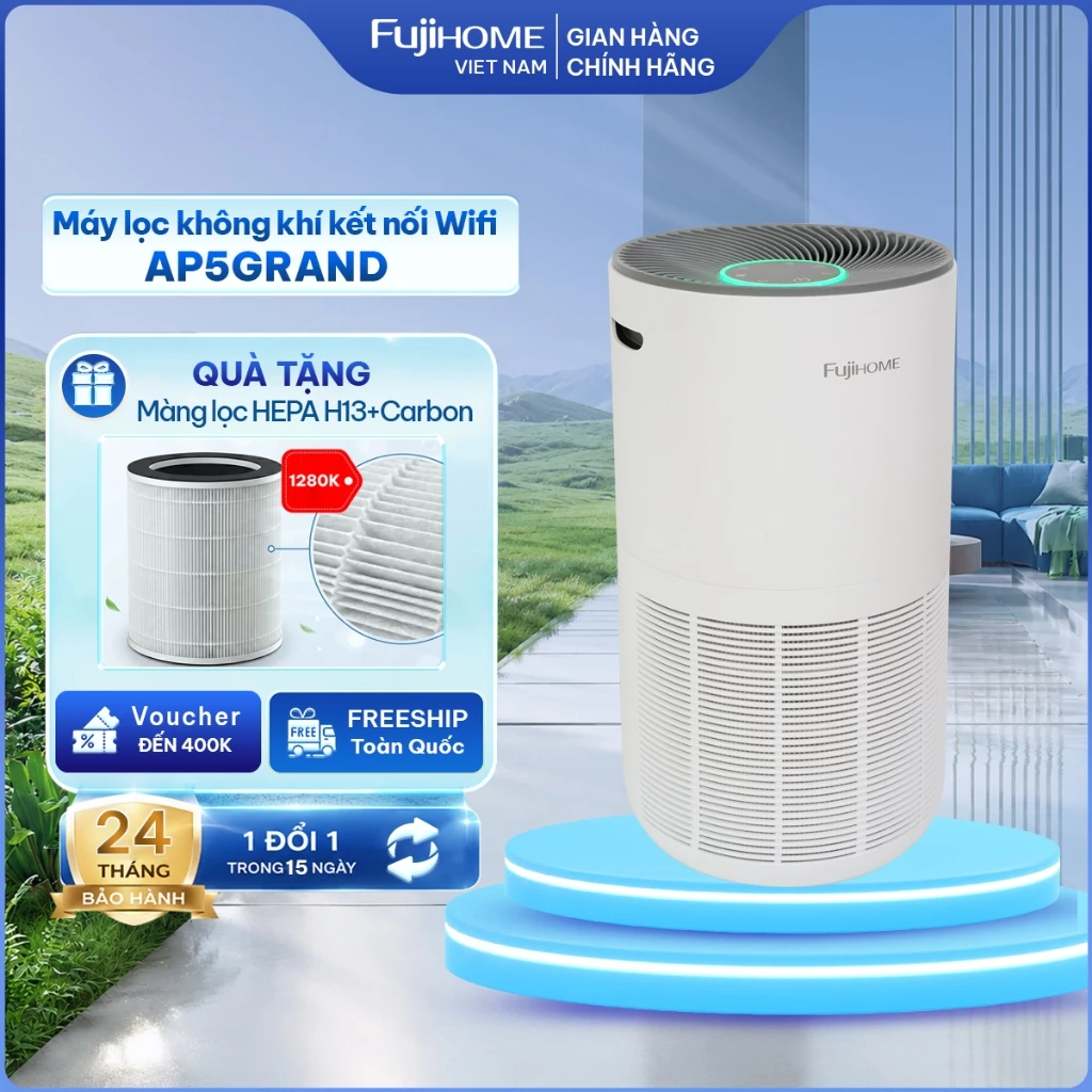 Máy lọc không khí thông minh WiFi HEPA H13 FUJIHOME AP5GRAND cao cấp,máy lọc bụi mịn PM2.5 cảm biến chất lượng không khí
