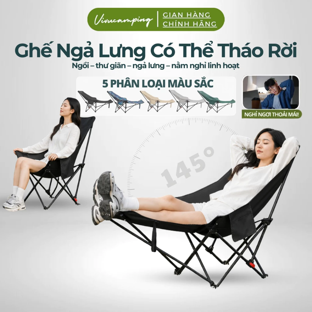 [Top Bán Chạy] Ghế Gấp Gọn Camping Vivu Outdoor 4 Nấc Tựa Lưng Thoải Mái, Ghế Có Gác Chân Thư Giãn