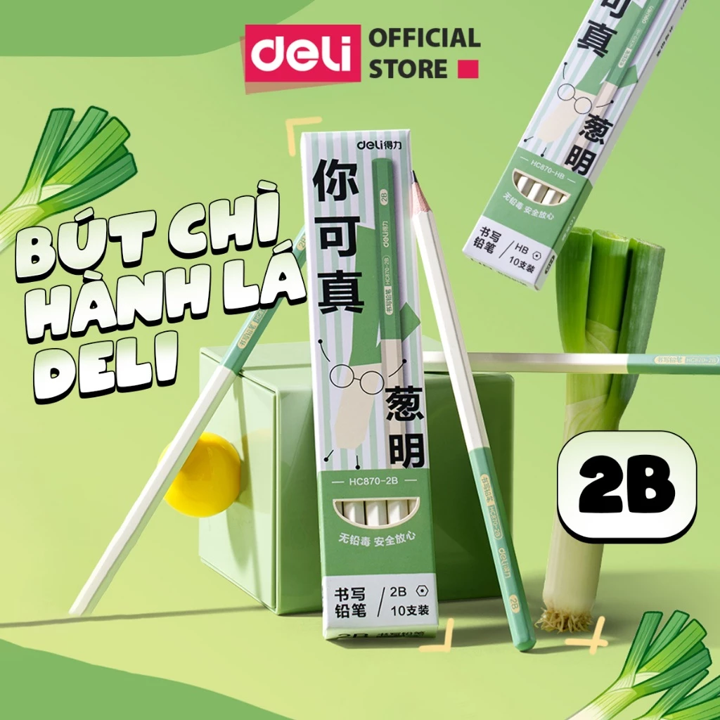 [🔥NEW] Hộp 10 Bút Chì Gỗ Deli HB/2B Thân Lục Giác, Viết Mượt, Dễ Chuốt, Cho Học Sinh & Văn Phòng