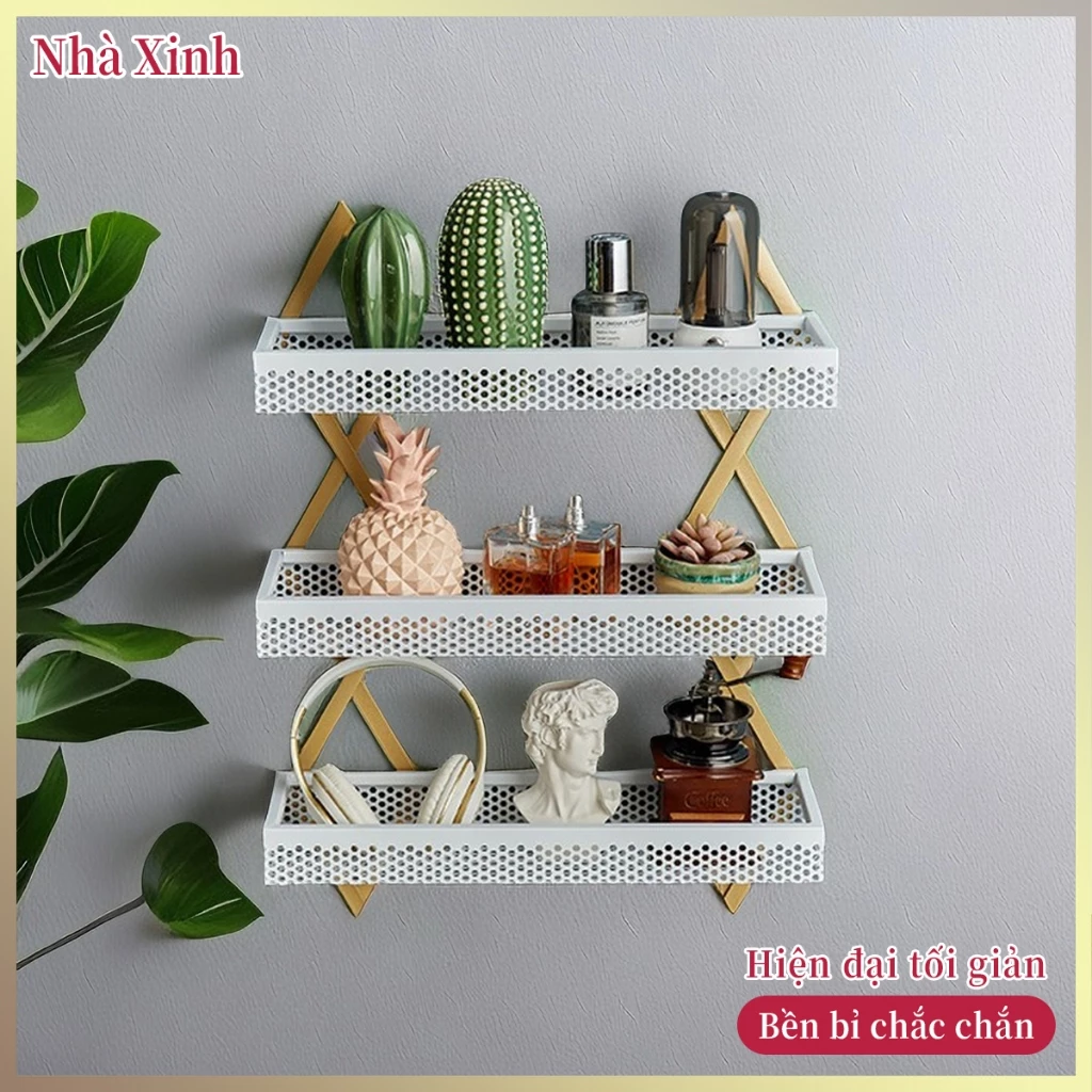 Kệ treo tường kim loại lưới đa năng chứa nước hoa cây decor, khung chắc chịu lực chống gỉ, lắp dễ không chiếm không gian