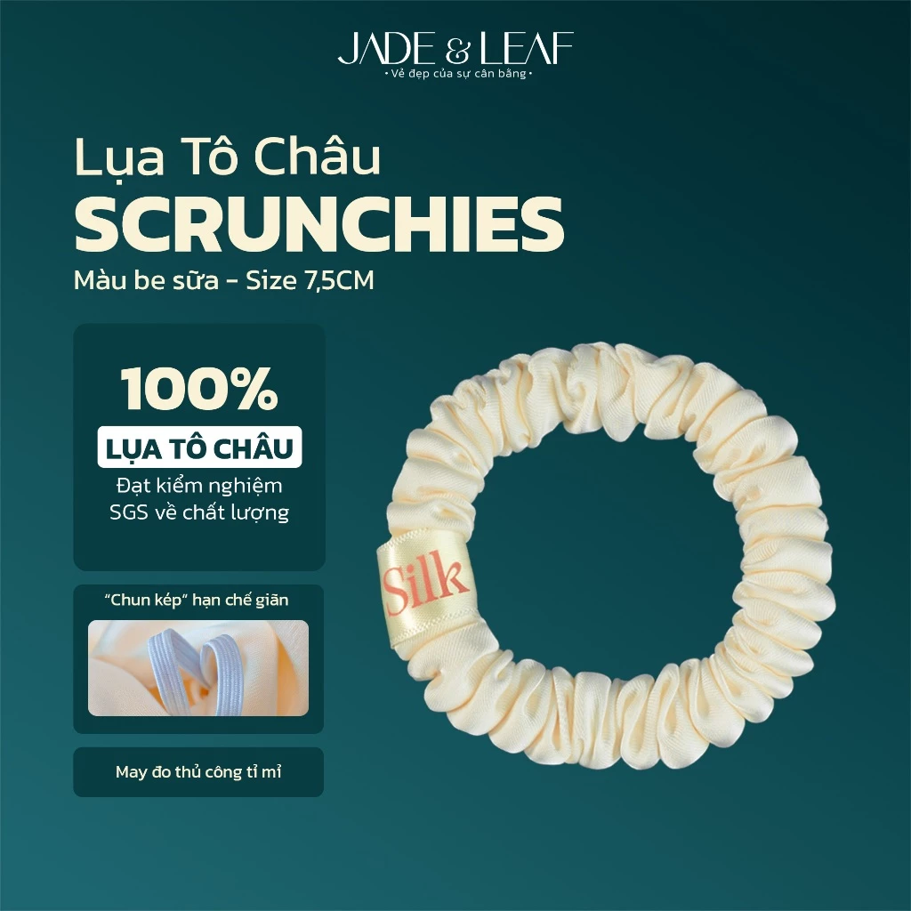Scrunchies Buộc Tóc Nữ Lụa Thật To Phồng Jade&Leaf Dây Buộc Tóc Nữ Cao Cấp Phụ Kiện Tóc Hàn