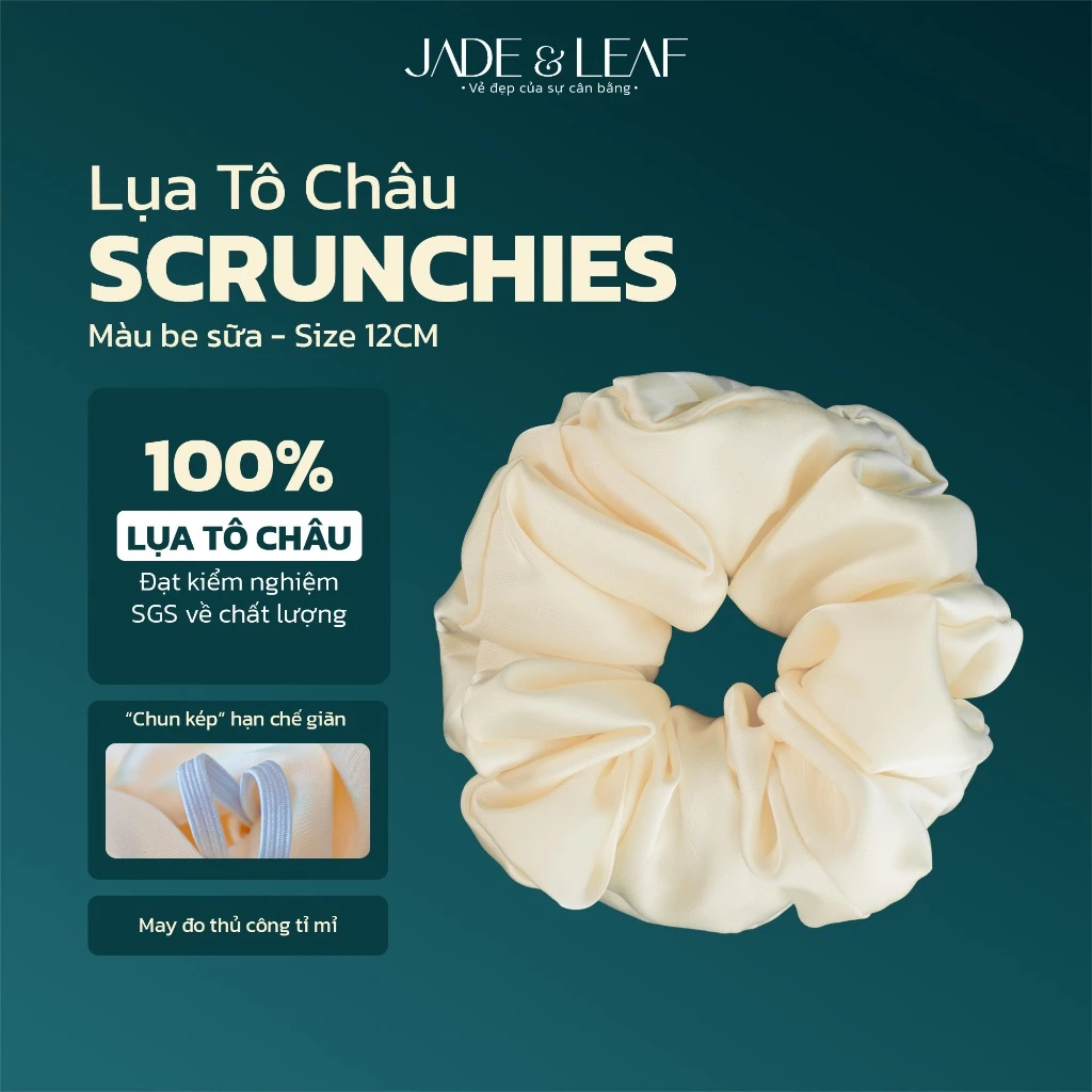 Scrunchies Buộc Tóc Nữ Lụa Thật To Phồng Jade&Leaf Chun Tóc Bản Lớn Phụ Kiện Tóc Thanh Lịch