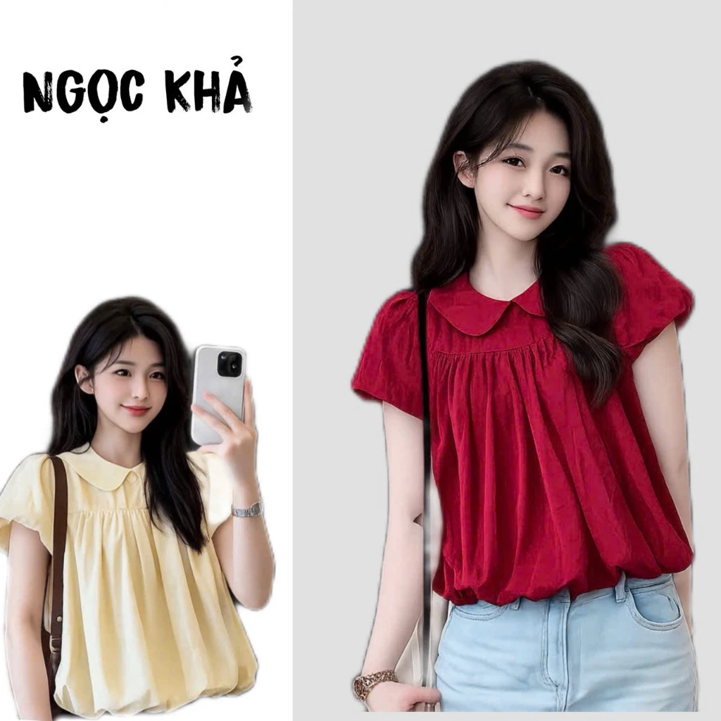 Áo Nữ Cổ Sen Dáng Tiểu Thư Hàn Quốc – Áo Nàng Thơ Form Bồng Thanh Lịch