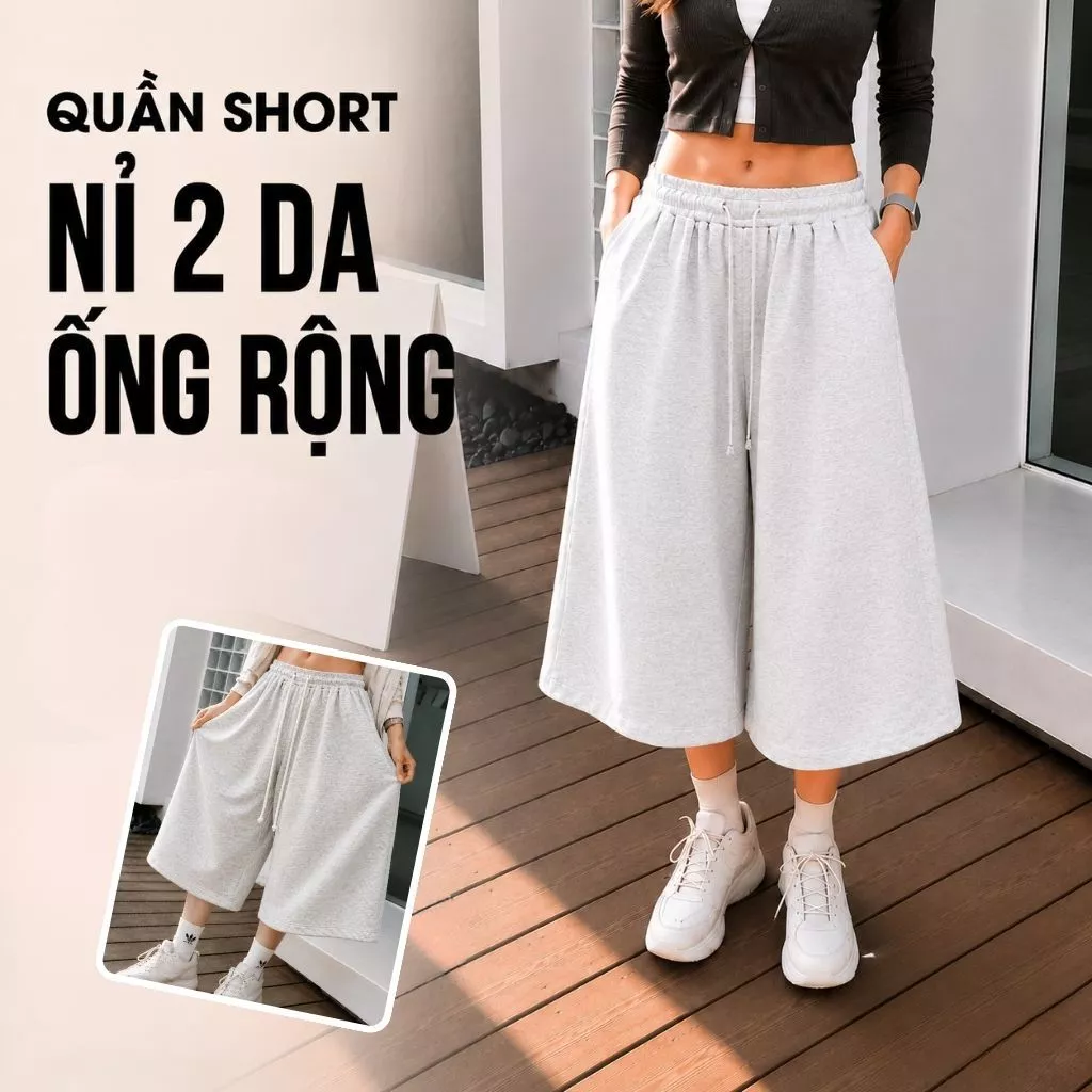 Quần Short Nỉ 2 Da Ống Rộng ZGO form unisex basic chất nỉ Quảng Châu Dày Mịn QZG23