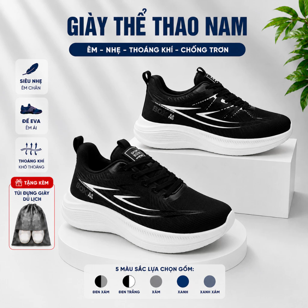 [Tặng túi đựng giày] Giày Thể Thao Nam Chơi Thể Thao Đế Êm Chống Trơn Trượt Form Đẹp 9696