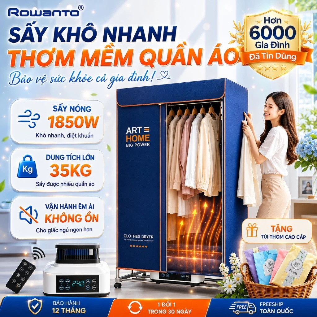 Tủ Sấy Quần Áo Rowanto S8 Plus Cao Cấp Loại To, Máy Sấy Quần Áo, Tủ Xấy, Máy Sấy Quần Áo Diệt Khuẩn