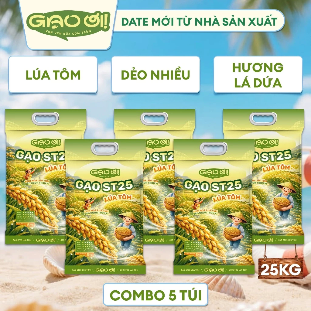 Combo 5 Túi Gạo ST25 Lúa Tôm 5kg – Thương hiệu Gạo Ơi - Tổng 25kg