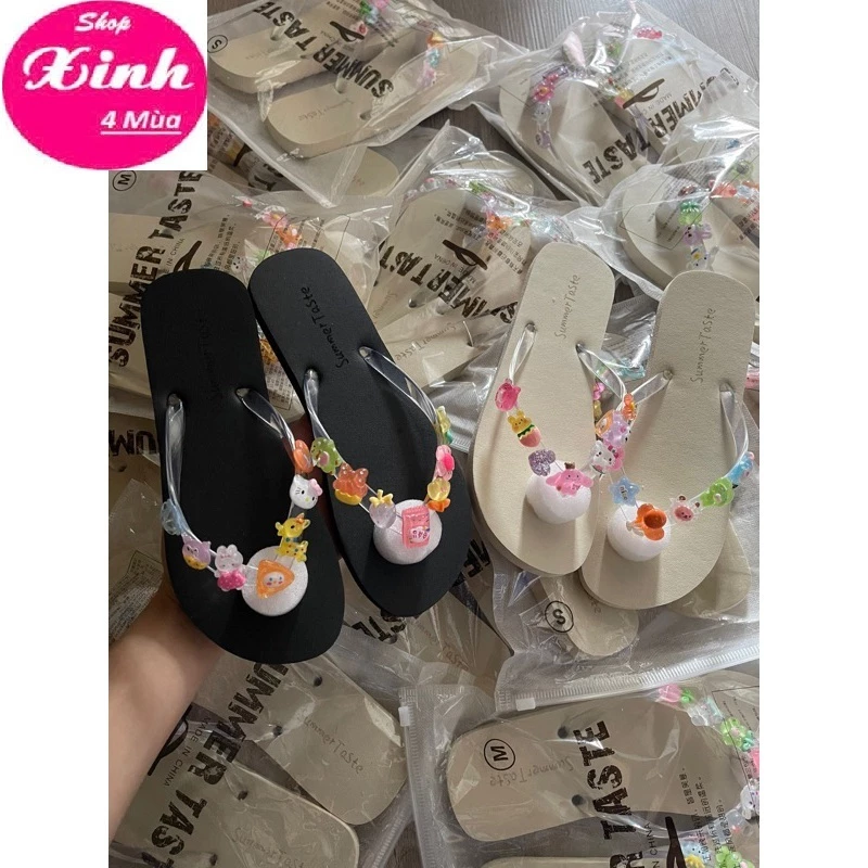 [Sẵn] Dép Tông Xỏ Ngón Đi Biển Quai PVC (QT) DIY 14 CHARM 3D Cute Ngẫu Nhiên Hàng QC (SX4M)