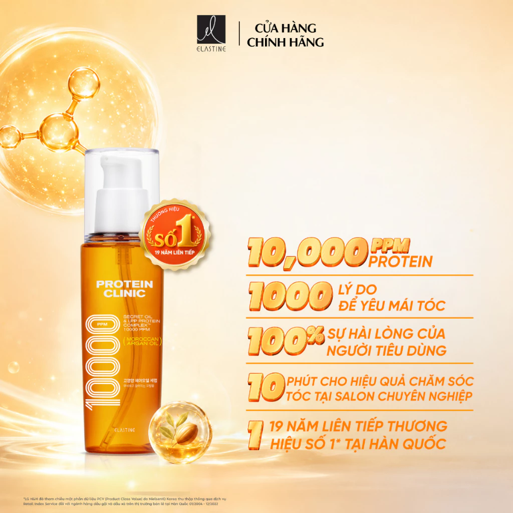 [MỚI] [CHÍNH HÃNG ĐỘC QUYỀN] Tinh chất dưỡng tóc mềm mượt ELASTINE PROTEIN CLINIC 10000 95ML, giúp tóc bóng khỏe vào nếp