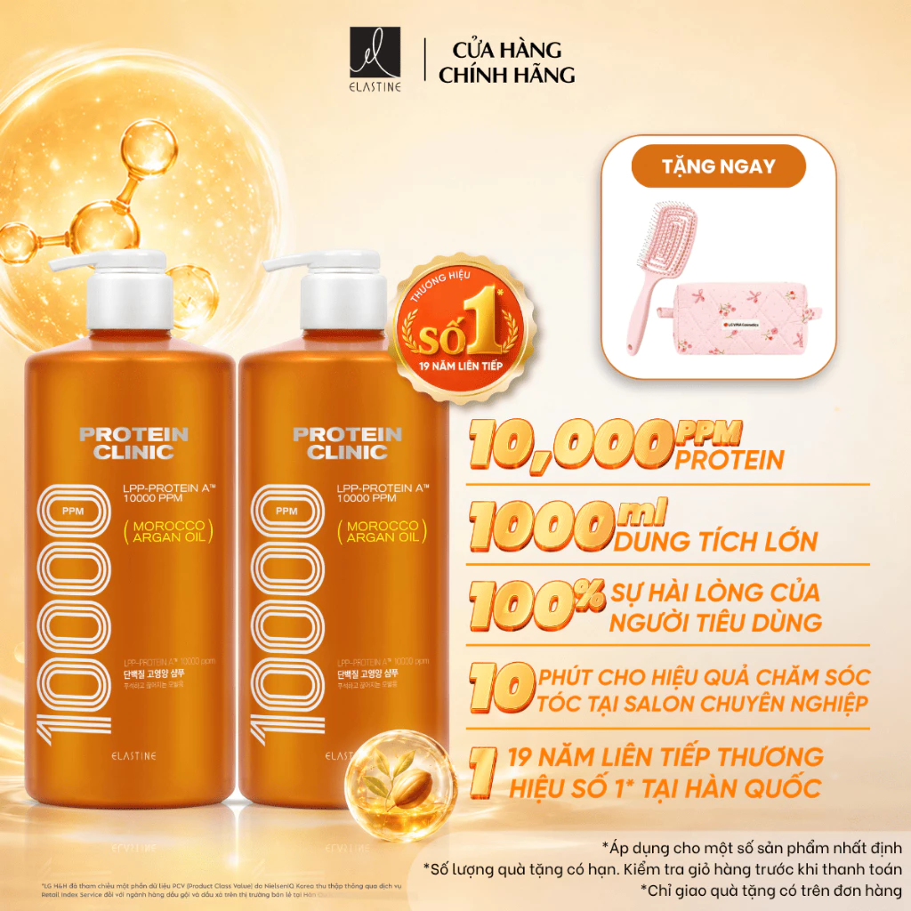 [MỚI] [CHÍNH HÃNG ĐỘC QUYỀN] Combo 2 Dầu gội phục hồi tóc thẩm thấu sâu giảm xơ rối ELASTINE PROTEIN CLINIC 10000 1000ml