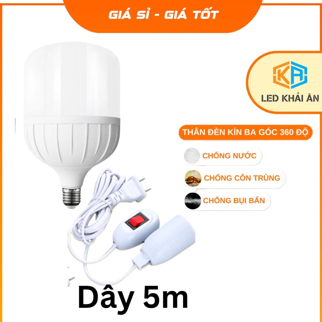 [Dây trắng] Bóng Đèn Led Bọc Nhôm 30W  kèm dây 5m Công suất đủ 30w, tản nhiệt tốt. Bảo hành 24 tháng đổi mới