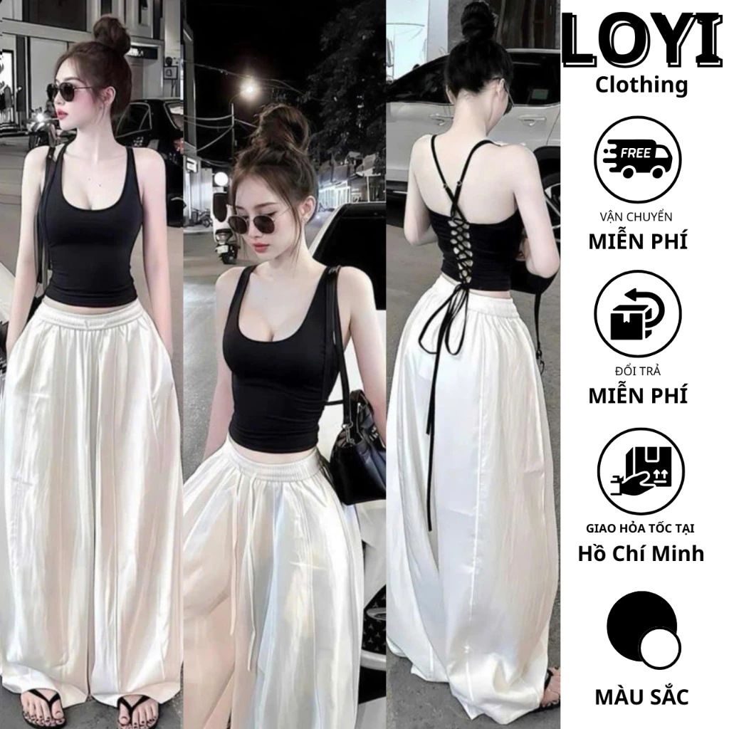[Hỏa Tốc] Set Áo Ba Lỗ Đan Dây Lưng + Quần Suông Ống Rộng, Set Đồ Nữ Gợi Cảm Cá Tính Hot Trend 2026