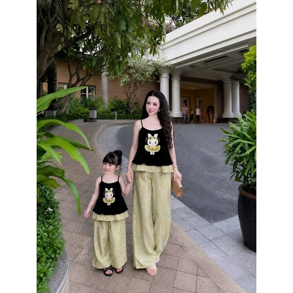 Set bộ 2 dây mẹ bé, set đồ trung thu bé gái, set áo dây babydoll mẹ bé MB10-26