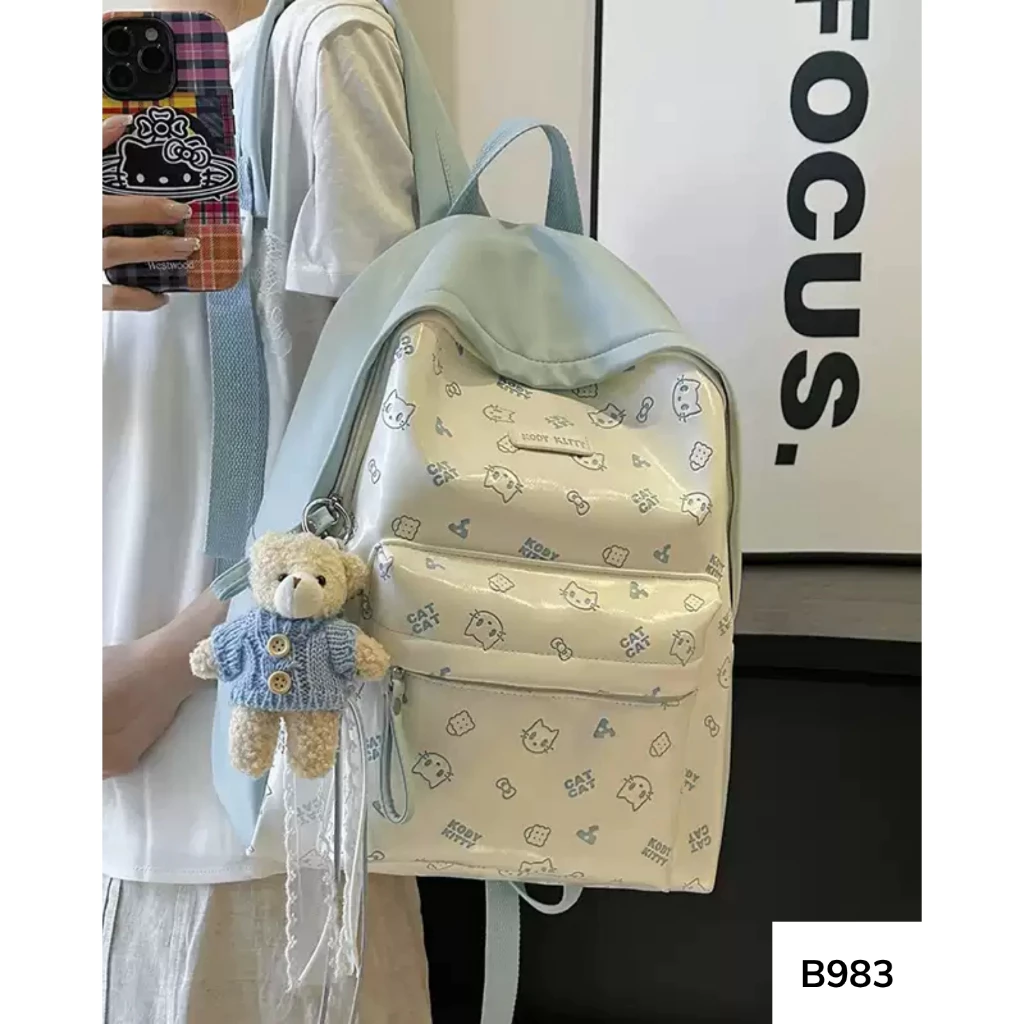 Balo da PU đi học dễ thương họa tiết kitty thời trang phong cách Hàn Quốc dành cho học sinh sinh viên B983 Gaga Store