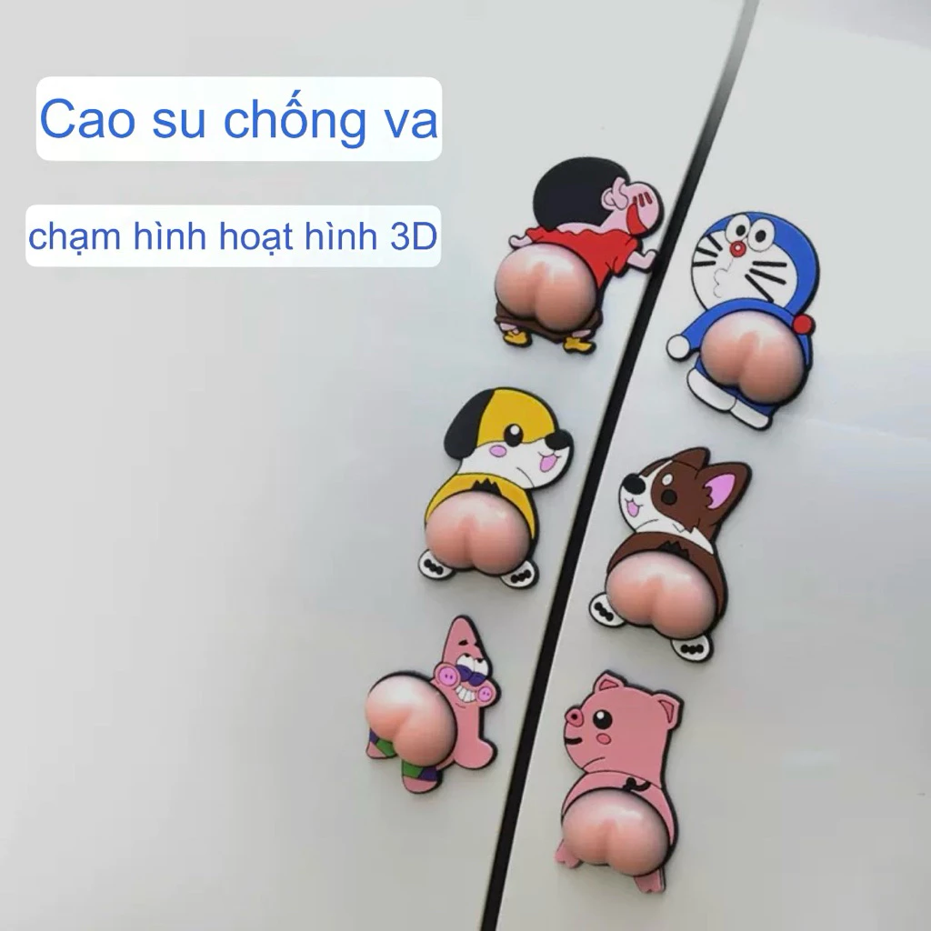 Combo 2 Miếng Dán Silicon 3D Chống Va Chạm Cửa Xe Ô Tô Hoạt Hình Bảo Vệ Cạnh Cửa Gương Chiếu Hậu Chống Trầy Trang Trí Xe