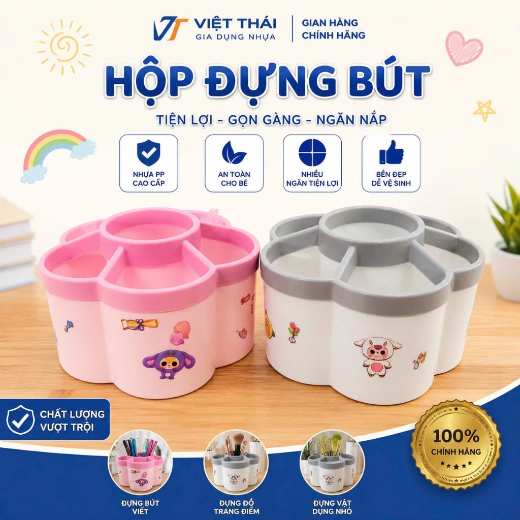 Khay Đựng Bút Xoay 360 Độ Đa Năng 6 Ngăn Để Bàn Đựng Bút, Kéo, Thước, Văn Phòng Phẩm Nhựa PP Cao Cấp