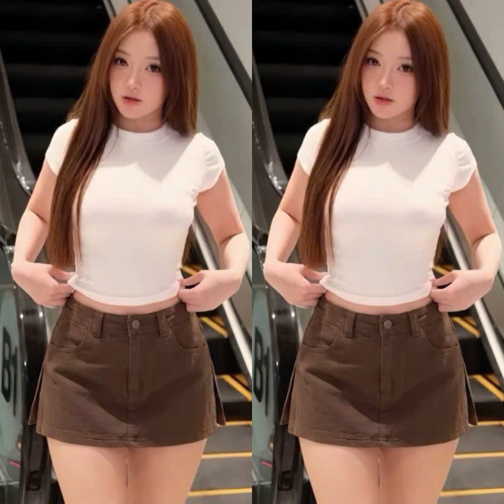 Chân Váy Jean Ngắn Cạp Thấp Xẻ 2 Bên Vải Cotton Mềm Mát Dày Dặn Có Lót Quần CV01