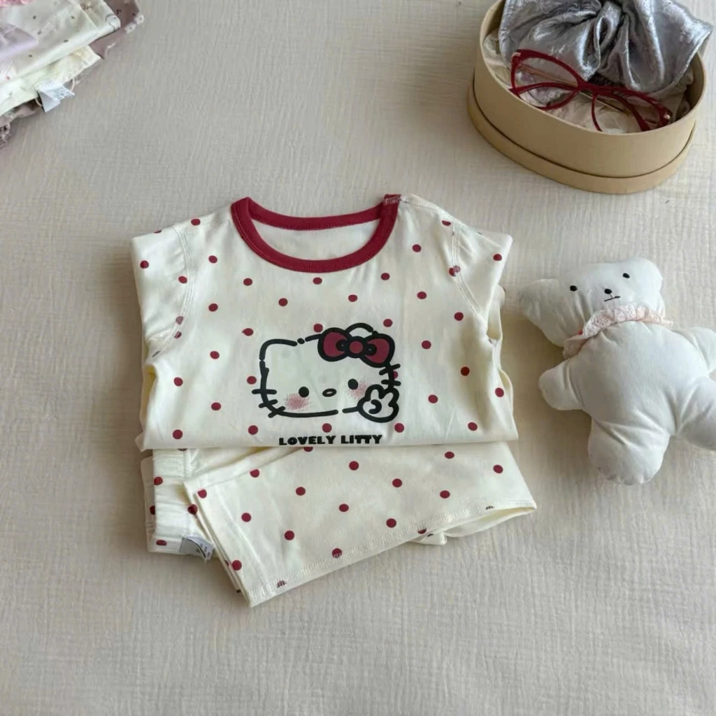 [A54] Bộ đồ thu đông chấm bi bé gái, set dài tay quần dài su 4 chiều mềm mát mặc nhà đi học đi chơi cho bé 9 - 35kg