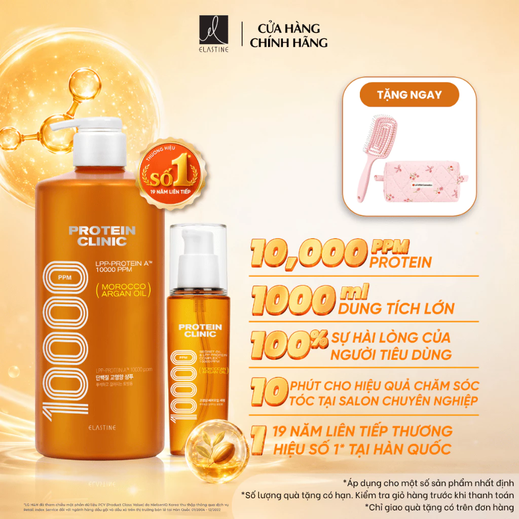 [MỚI] [CHÍNH HÃNG ĐỘC QUYỀN] Combo Dầu gội & Serum phục hồi giảm xơ rối bóng khỏe ELASTINE PROTEIN CLINIC 10000 1000ml