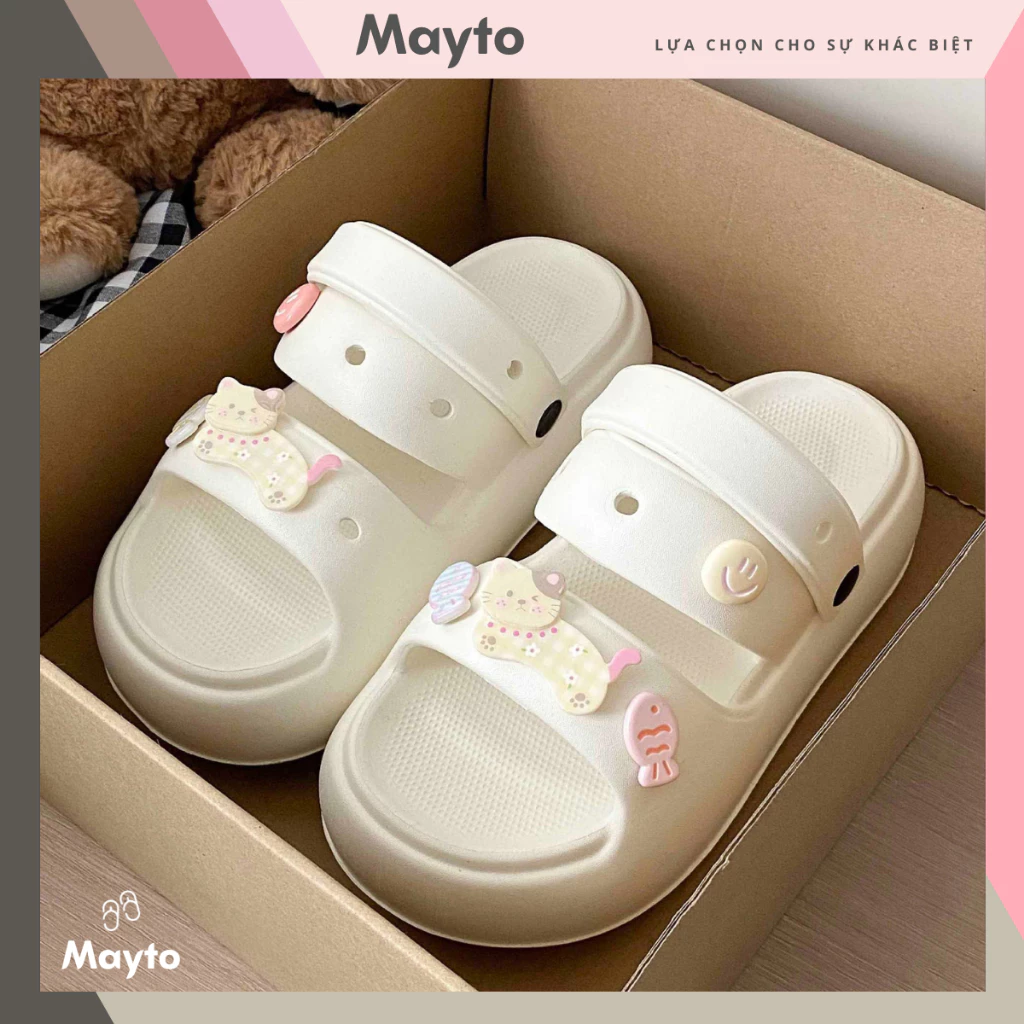Dép nữ, dép quai ngang Mayto đế cao 5cm kèm charm Mèo cá dễ thương kiểu sandal quai hậu CS-301