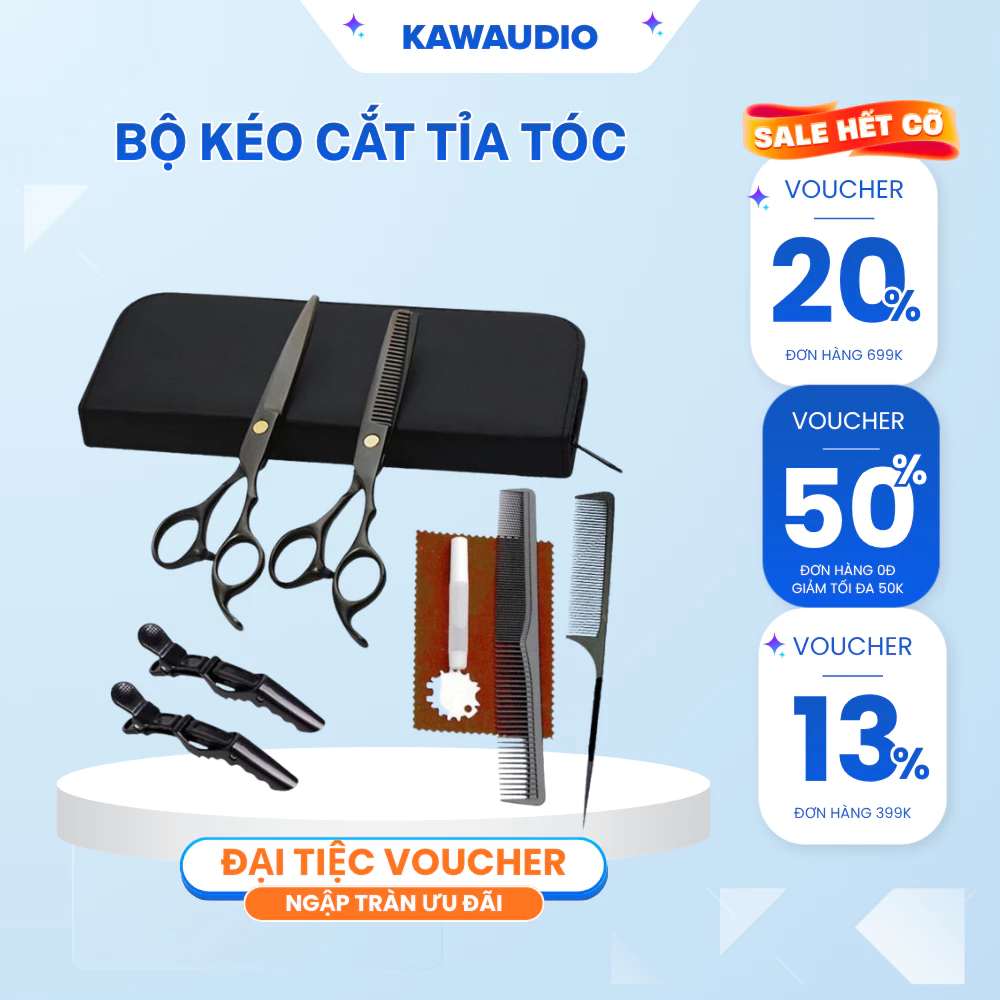 Bộ kéo cắt tóc sơn đen KÁW độ bền cao, lưỡi sắc bén, tiện dụng Bảo hành chính hãng 12 Tháng