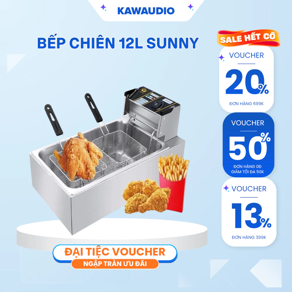 Bếp Chiên Nhúng Điện SUNNY 12L Đơn Công Suất Lớn Chiên Giòn Nhanh Inox Cao Cấp Bảo Hành 12 Tháng