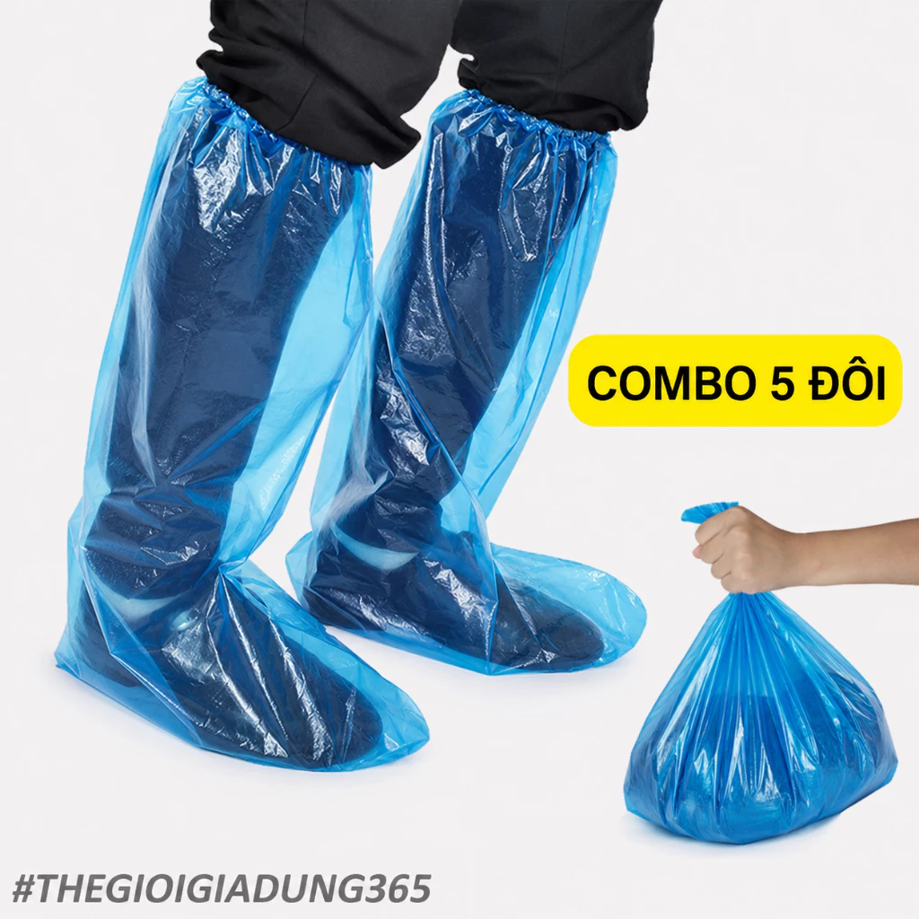 Combo 5 Đôi Ủng Đi Mưa Bọc Giày Nilon Bo Chun Tái Sử Dụng Được Đi Mưa Đi Phượt Đa Năng Tiện Dụng