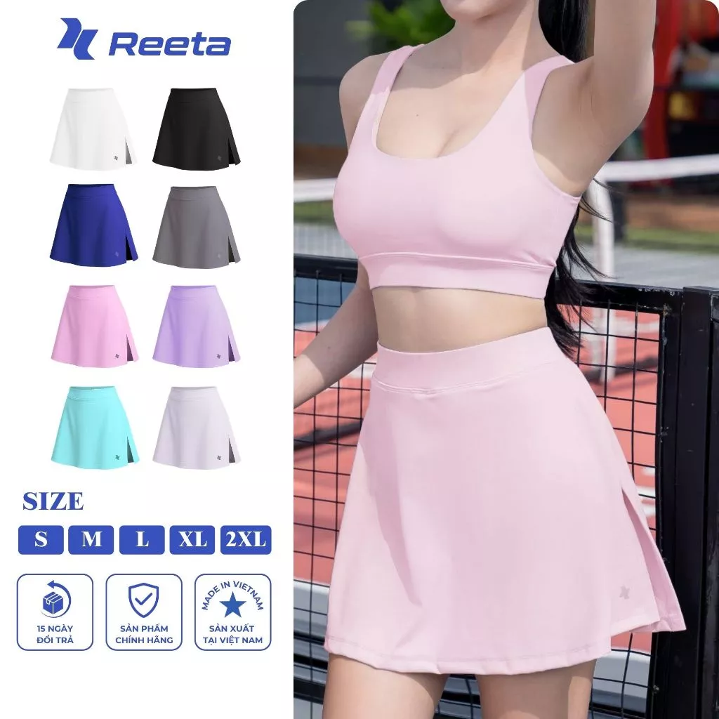 Chân váy thể thao Reeta xẻ tà 2 lớp form suông chất vải co giãn chống nhăn tập pickle ball, tennis,cầu lông...A061