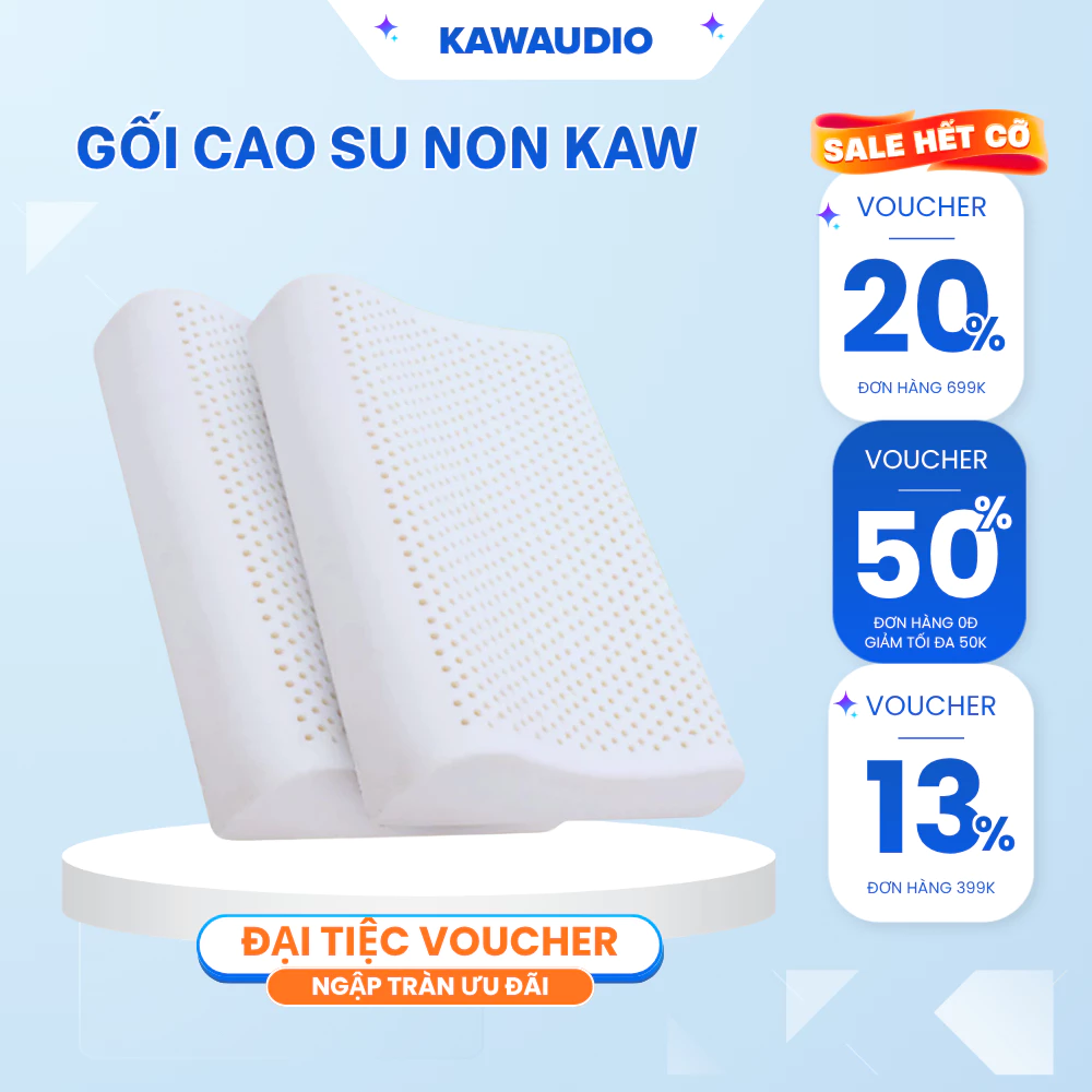 Gối Cao Su Non KAW Chống Đau Mỏi Cổ, Thoáng Khí, Đàn Hồi Cao, Bảo Vệ Giấc Ngủ Bảo Hành 12 Tháng