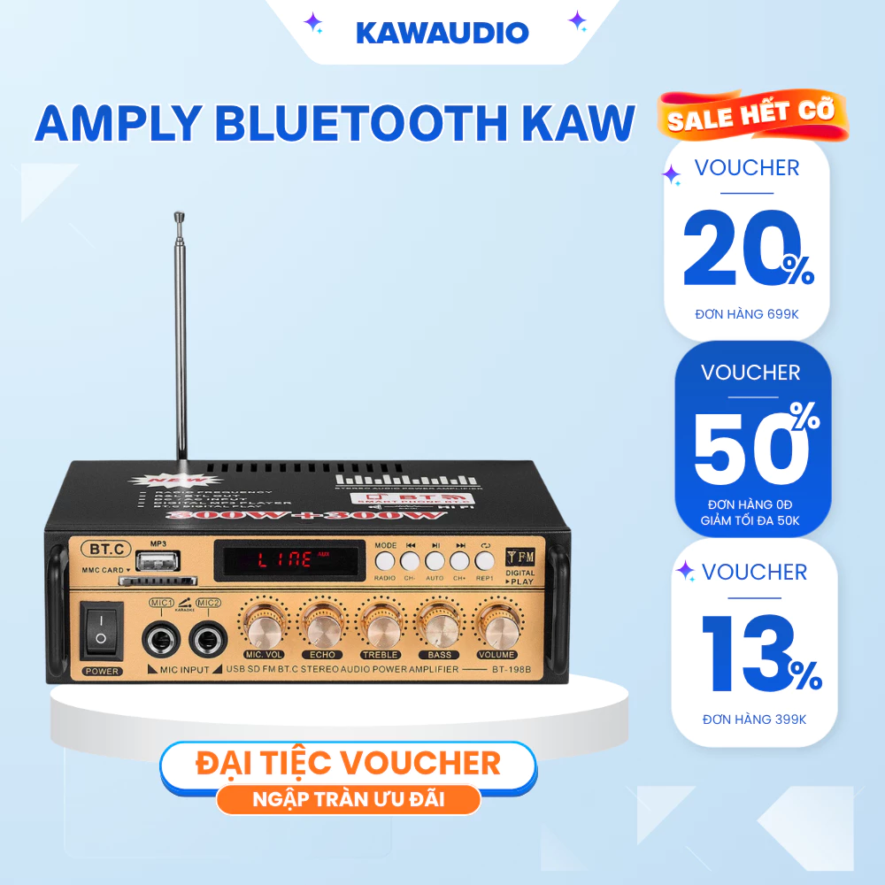 Amply mini KAW hát karaoke kết nối bluetooth bảo hành chính hãng 12 tháng