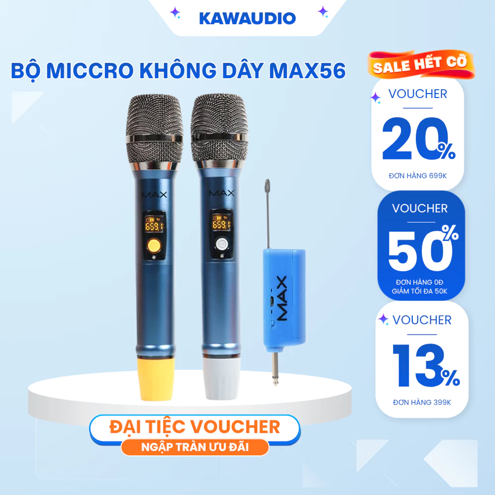 Micro hát karaoke MAX56 chính hãng kết nối UHF bắt sóng xa 50 mét, bắt âm tốt bảo hành 12 tháng