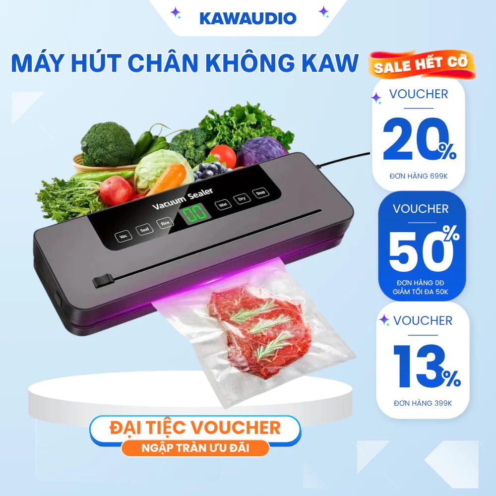 Máy hút chân không KAW K5 hút tự động, tích hợp dây cắt túi, tiệt trùng bằng ánh sáng tím bảo hành chính hãng 12 tháng