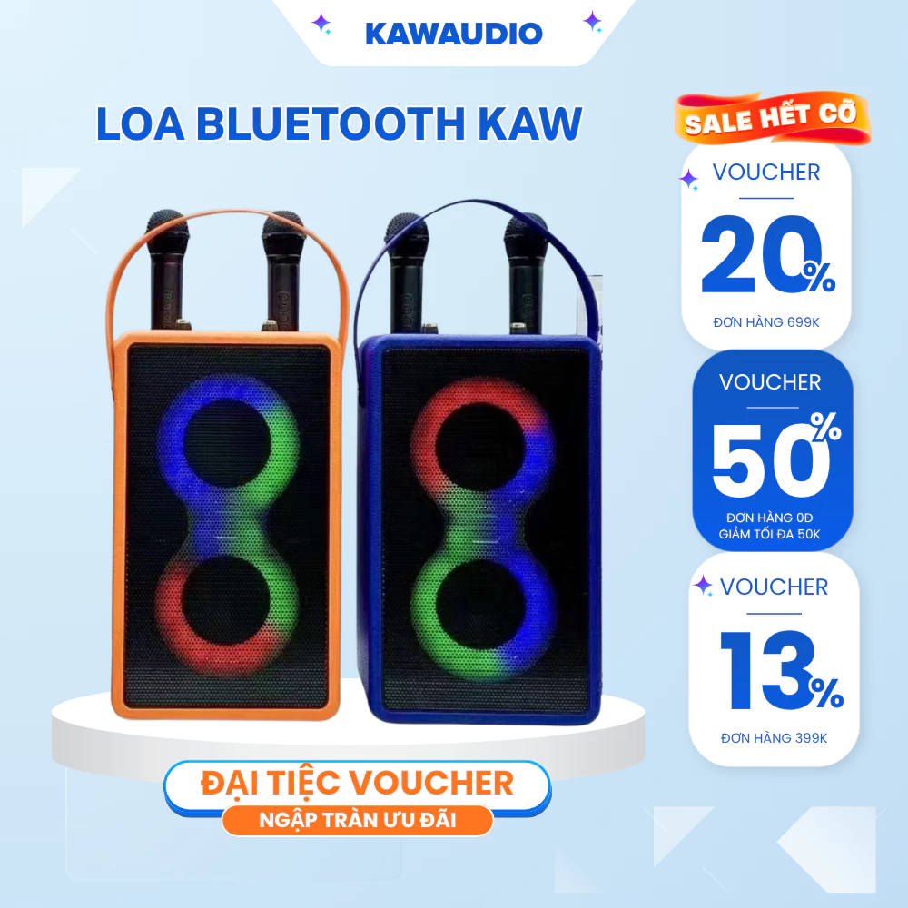 Loa bluetooth KAW PartyBox Encore K7 công suất lớn LED đổi màu, tặng kèm 2 mic chính hãng 1 đổi 1