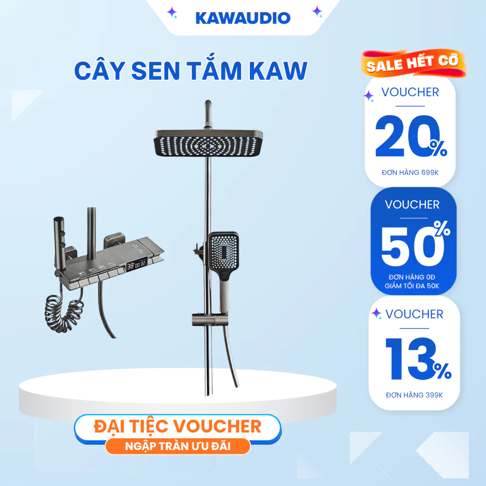 Bộ vòi sen tắm đứng KAW 4 chế độ có hiển thị nhiệt độ hàng nhập khẩu chính hãng bảo hành 12 tháng