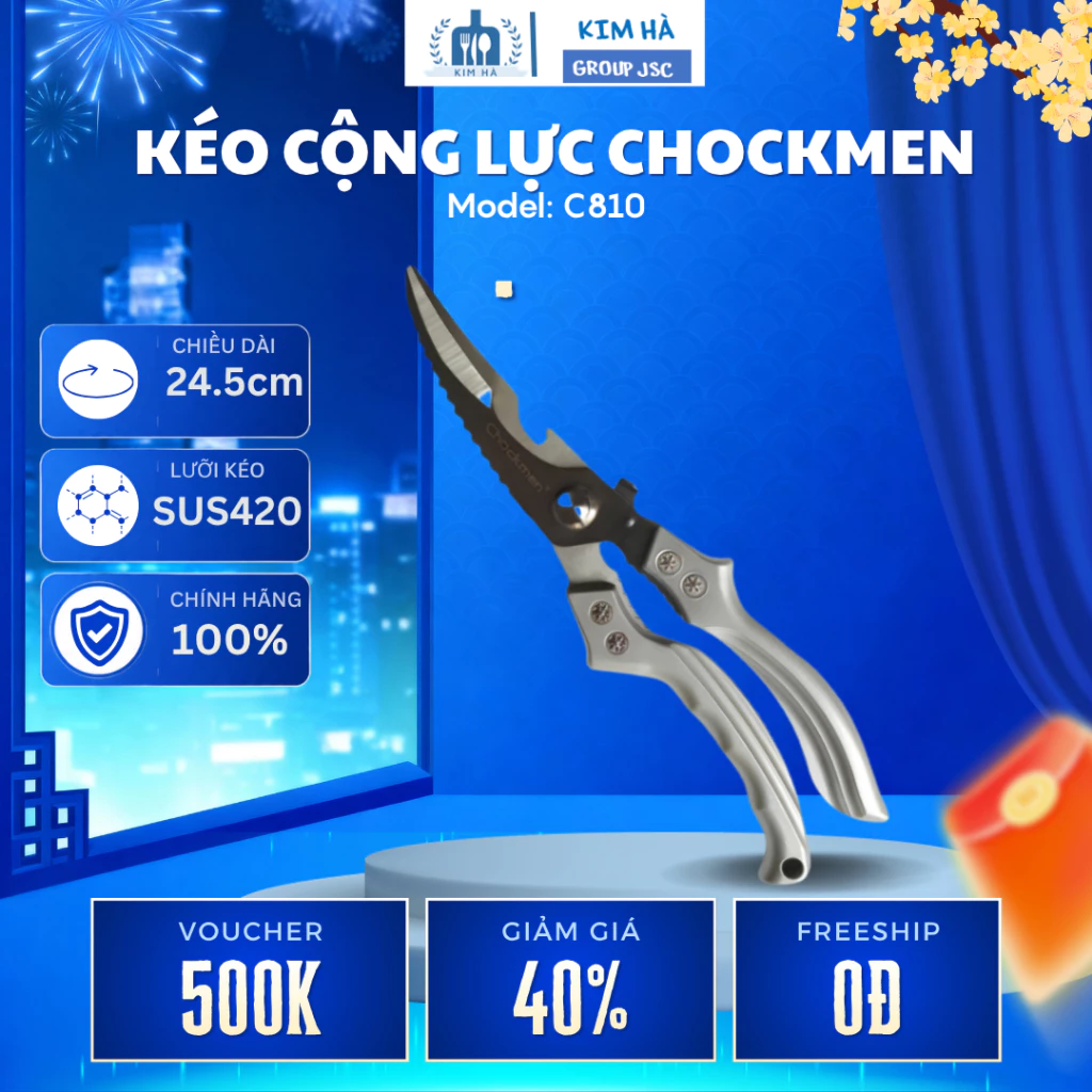 Kéo Cộng Lực Chockmen C810 Inox 420 Sắc Bén, Tích Hợp Mở Nắp Chai Tiện Lợi Dễ Sử Dụng - Kim Hà Group