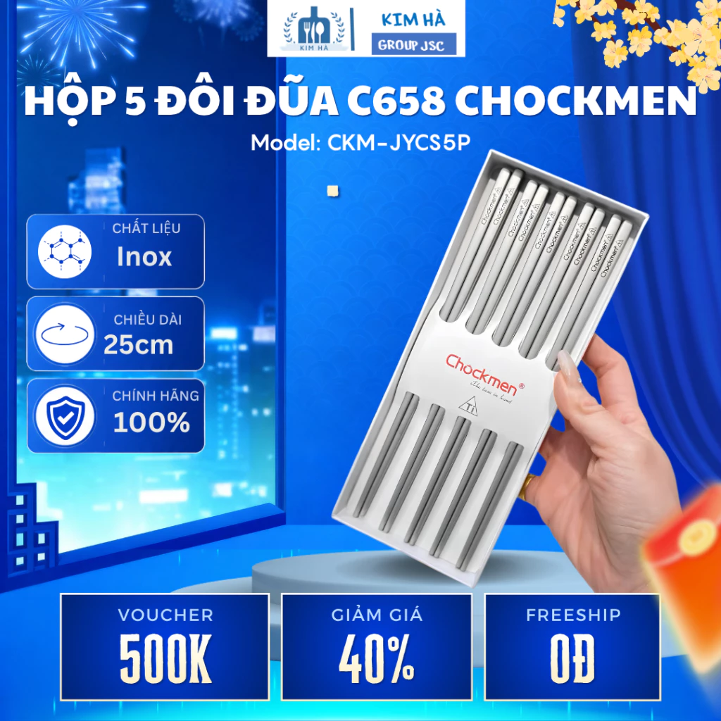 Set 5 Đôi Đũa Inox 316 CHOCKMEN C658 Chống Gỉ Sét, Gắp Thức Ăn Dễ Dàng - Kim Hà Group